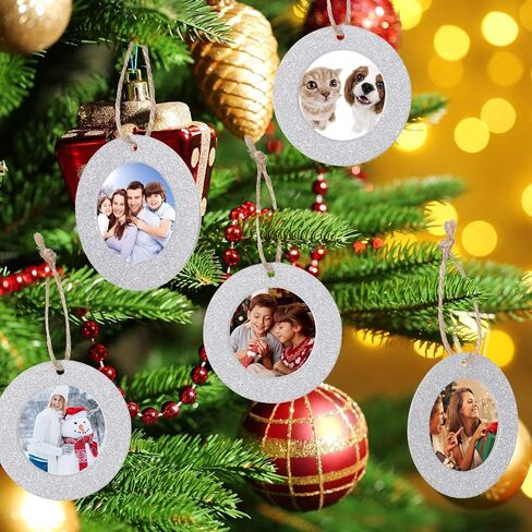 12 Pieces Christmas Magnetic Photo Frame Ornaments with Twine, Glitter Round Holiday Picture Frames Gifts and Tree Decoration for Valentines Day Party Favor (Silver) in Saudi Arabia