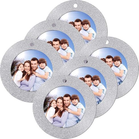 12 Pieces Christmas Magnetic Photo Frame Ornaments with Twine, Glitter Round Holiday Picture Frames Gifts and Tree Decoration for Valentines Day Party Favor (Silver) in Saudi Arabia