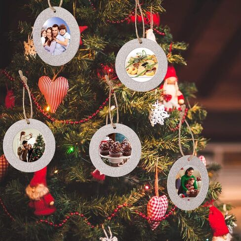 12 Pieces Christmas Magnetic Photo Frame Ornaments with Twine, Glitter Round Holiday Picture Frames Gifts and Tree Decoration for Valentines Day Party Favor (Silver) in Saudi Arabia
