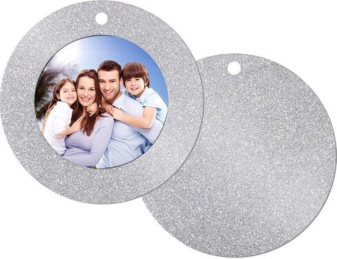 12 Pieces Christmas Magnetic Photo Frame Ornaments with Twine, Glitter Round Holiday Picture Frames Gifts and Tree Decoration for Valentines Day Party Favor (Silver) in Saudi Arabia