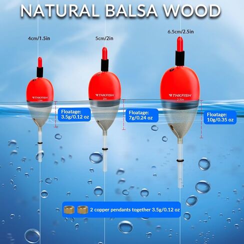 THKFISH Fishing Bobber Slip Bobber Fishing Floats for Crappie Balsa Bobbers for Panfish,Walleye,Salmon Floatage in Saudi Arabia