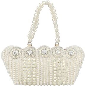Small Cutest Vintage Style Pearl Tote Bag Wrist Bag Evening Clutch Wedding Purse for Women & Girls