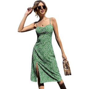 Floerns Women's Summer Ditsy Floral Print Spaghetti Strap Split Thigh Cami Midi Dress