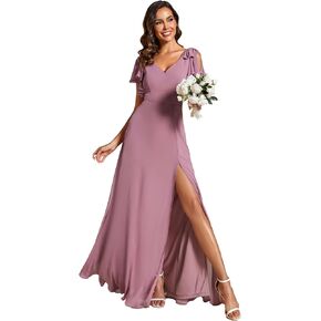 Ever-Pretty Women's Spring V Neck Backless Ruffle Sleeves Split A Line Maxi Floor-Length Formal Dresses 02080