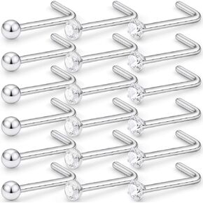 Lcolyoli 20 جرام L على شكل الأنف الدائري الجراحية الصلب الأنف ترصيع الثقب مجوهرات للنساء الرجال كريستال 1.5 مللي متر 2 مللي متر 18 قطعة in Kuwait