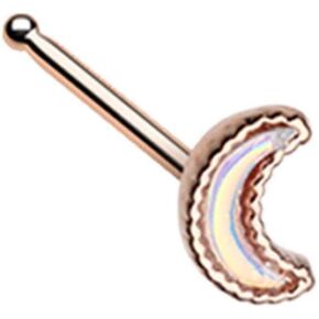 Pierced Owl Rose Gold Plated Crescent Moon Synthetic Opal Nose Bone Stud