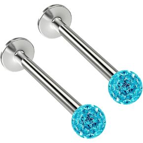 2pc 16g Crystal Labret Lip Studs crystal Cluster Earrings 8mm 5/16 Ring 3mm Sealed Ferido Ball