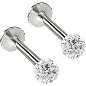 2pc 16g Crystal Labret Lip Studs crystal Cluster Earrings 8mm 5/16 Ring 3mm Sealed Ferido Ball