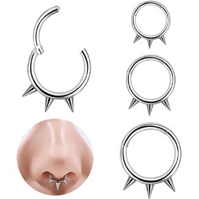 TXPFF 3Pcs 316L Surgical Steel Nose Rings Hoops Lip Ring Cartilage Earring Ear Screen Ring Nasal Septum Ring Hoops spiked nose ring，Diameter 6mm/8mm/10mm