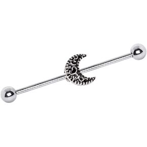 Pierced Owl Henna Design Crescent Moon Stainless Steel Industrial Barbell