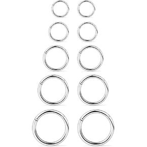 Ftovosyo 3-5 أزواج 16G حلقة حاجز فولاذي جراحي Tragus Cartilge Helix Earring Hoop Piercing Jewelry للنساء والرجال حلقة نقر مفصلية لا تسبب الحساسية مقاس مختلط 8-16 مم in Kuwait