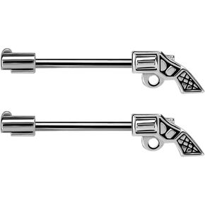 Pierced Owl - 14G Stainless Steel Gun Pistol Nipple Barbells, Sold as a Pair