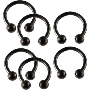 16g 16 gauge 5/16 Inch Black surgical steel eyebrow lip bars ear tragus horseshoe rings circular barbells BEPM Piercing 6Pcs