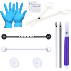 JIESIBAO Industrial Bar Piercing Kit,Industrial Piercing 14G Industrial Earrings Surgical Steel Industrial Barbell with 12G Piercing Needles Disposable Piercing Clamps 32mm 35mm 38mm Barbell