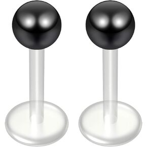 Evonix 2pc 16g Bioflex Labret Black 16 Gauge 10mm 3/8 Bioplast Plastic Monroe Piercing Jewelry Lip Studs
