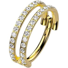 Pierced Owl 16GA G23 Implant Grade Titanium CZ Crystal Paved Double Hoops Hinged Segment Ring