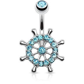 Pierced Owl - 14GA Stainless Steel CZ Crystal Paved Nautical Ship Yacht Wheel Belly Button Ring