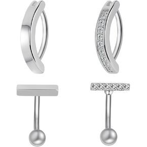 3-4PCS Belly Button Ring Surgical Steel CZ Opal Belly Rings for Women Hypoallergenic Belly Button Rings Clicker Belly Button Ring Belly Piercing Silver Gold Navel Rings for Women