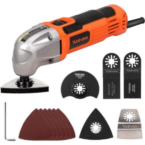 Yunirvana 22000 OPM 1.5A Oscillating Multi Tool, 3 Degree Oscillating Angle with 3 Pieces Saw Blades, 1 Piece Semi Circle Blade Sanding Plate, 6 Pieces Sanding Papers for Grinding