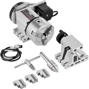 Dividing Head, K11-100mm 3-Jaw Chuck, CNC Router Milling Machine Rotational Axis 4th Axis A Axis Indexing Head, 2.6"/65 mm Center Height MT2 Tailstock 6:1 Gear Ratio, Universal for Engraving