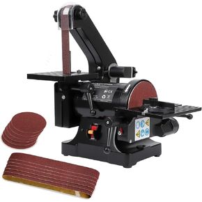1 x 30 Inch Belt Sander with 5 Inch Disc Sander, Powerful Bench Sander with 2.1A powerful Motor for Woodworking, (8 * 80 Grit, 4 * 100 Grit)