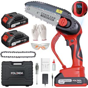 Mini Chainsaw Cordless, 6-Inch Chain saw with LCD Power Display, 2 Pack 2000mAh Batteries, Portable Handheld Chainsaw For Tree Cutting, Tree Branches, Courtyard and Garden Tool
