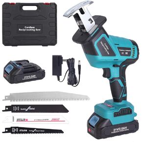 LAKIX Cordless Reciprocating Saw, 21V 2- Speed Mode Cordless(Brushless Motor) with 2Ah Battery & Charger and 4 Saw for Wood/Metal/PVC Cuting