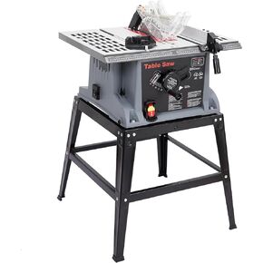 10in Table Saw, 1800W 5000RPM Table Saw with Stand, Safety Switch, Push Stick, 90°Cross Cut & 0-45°Cutting, Multifunctional Table Saw for Woodworking, DIY Working