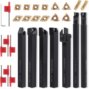Indexable Lathe Internal Boring Bar 15PCS Kit-5PCS Metal Lathe Tools Holder 10PCS CCMT21.51 Carbide Insert for Boring S06K/S07K/S08K/S10K/S12M-SCLCR06