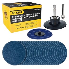 Dura-Gold 3" 80 Grit Quick Change Zirconia Coarse Cut Grinding Disc Set, 25 Discs & Backing Pad - R-Type Roll Lock Sandpaper Discs