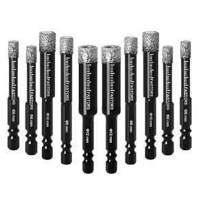 Dry Diamond Drill Bit Set,10-Pack Diamond Core Drill Bits for Tile Ceramic Marble Granite Glass Brick Stone,1/4 Hex Shank Size 6,8,10,12 mm