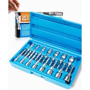 15-Piece Magnetic Nut Driver Set，Impact Nut Driver Set,SAE(1/4" to 9/16") and Metric (6-14mm) | Chrome Vanadium Steel | 1/4" Hex Shank |Black