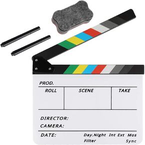 Acrylic Film Clapboard -12 x 10in Plastic Film Clapboard Cut Action Scene Clapper Board with a Magnetic Blackboard Eraser and Two Custom Pens