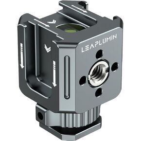 Leaplumin Triple Cold Shoe Mounts Adapter, 3/8'' Screw Hole to 1/4'' Screw Hole, Aluminum Alloy Hot Shoe Extension Bracke for DSLR Camera Flash Light, Monitor, Microphone-Black