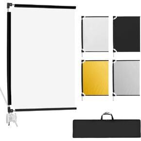 WELLMAKING 36x27 Light Reflector Flag, 4-in-1 Portable Collapsible Diffuser for Photo Video Studio Shooting-Silver, Gold, White and Black, Foldable Scrim Flag Kit, Shaper for Diffused & Light Effects