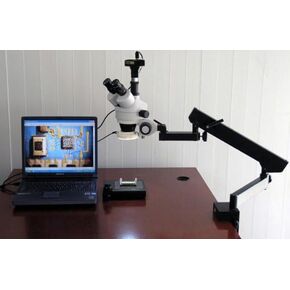 AmScope SM-6TZ-54S-10M Digital Professional Trinocular Stereo Zoom Microscope, WH10x Eyepieces, 3.5X-90X Magnification, 0.7X-4.5X Zoom Objective, 54-Bulb LED Light, Clamping Articulating Arm Stand, 110V-240V, Includes 0.5X and 2.0X Barlow Lenses and 10MP 