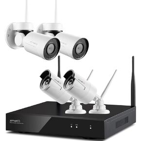 XMARTO [Expandable 8CH] Wireless Security Camera System, 2pc WiFi [PTZ Cameras Outdoor] + 2pc Bullet IP Cameras for Home Surveillance, 8CH 1080p NVR (Built-in Router, Auto Pair, Mobile View, 1TB HDD)