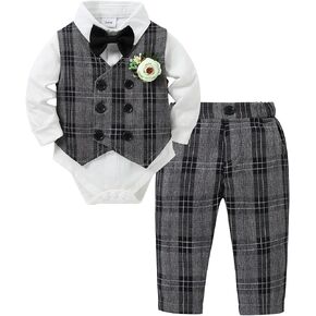 DISAUR Baby Boy Clothes Suits 5PC Infant Gentleman Outfit Dress Shirt+Bowtie+Vest+Corsage+Pants Wedding Baby Suit