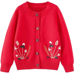 Baby Girls Cardigan Sweater Toddler Boys Knit Embroidery Wheat Jacket Outwear Button Tops