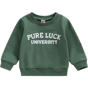 Toddler Baby Girl Boy St Patricks Day Clothes Clover Letters Sweatshirt Crewneck Long Sleeve Sweater Shirt Tops