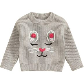 Toddler Baby Girl St Patricks Day Outfit Lucky Clover Long Sleeve Knit Sweater Pullover Sweatshirt Infant Spring Clothes