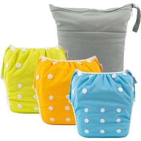 ALVABABY 3pcs Baby Swim Diapers with 1pcs Wet Bag Reuseable Washable & Adjustable for Swimming Lesson & Baby Boy and Girl 3YKL02