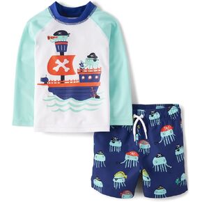 The Children's Place Boys' and Toddler Long Sleeve Rashguard and Swim Trunk 2 Piece Set