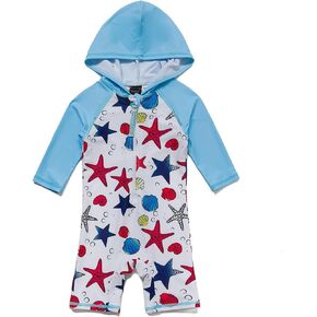 BONVERANO Baby Toddler Swimsuit UPF 50+ Sun Protection Zip Front Hoodie Long Sleeve Rash Guard One Piece Swimwear