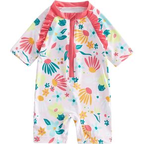 Toddler Boy Girl Short Sleeve One Piece Zipper Swimsuit Watercolor Swimwear Romper Jumpsuit Beach Bathing Suit