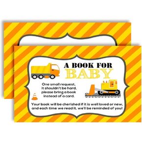 Amanda Creation Baby Under Construction “Bring a Book" Cards for Boy Baby Showers, 20 2.5 by 4 Inch Double Sided Insert Cards, Invite Guests to Bring a Book for the Baby