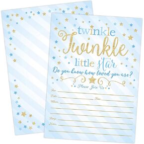 الحدث الرئيسي الخاص بك يطبع دعوات دش الطفل توينكل توينكل ليتل ستار، دعوات استحمام الطفل باللونين الأزرق والذهبي توينكل توينكل ليتل ستار بوي، 20 ملء بأناقة مع مغلفات in Kuwait