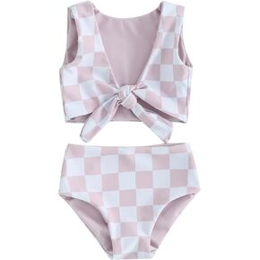 Lucikamy Toddler Baby Girl Two Piece Swimsuit Bikini Set Sleeveless Floral Print Tankini Bathing Suit Beach Swimwear