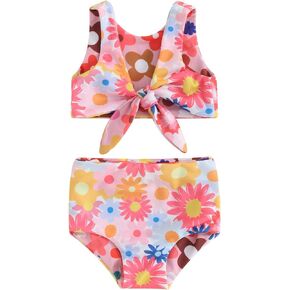 Mandizy Toddler Baby Girl Swimsuit Ruffles Two Piece Bathing Suit Summer Bikini Set Beach Swimwear Tops Shorts Outfits