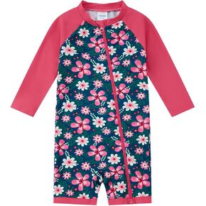 Baby Girl One Piece Swimsuit Sunsuit with Full-Length Zipper UPF 50+ Sun Protection Infant Swimwear